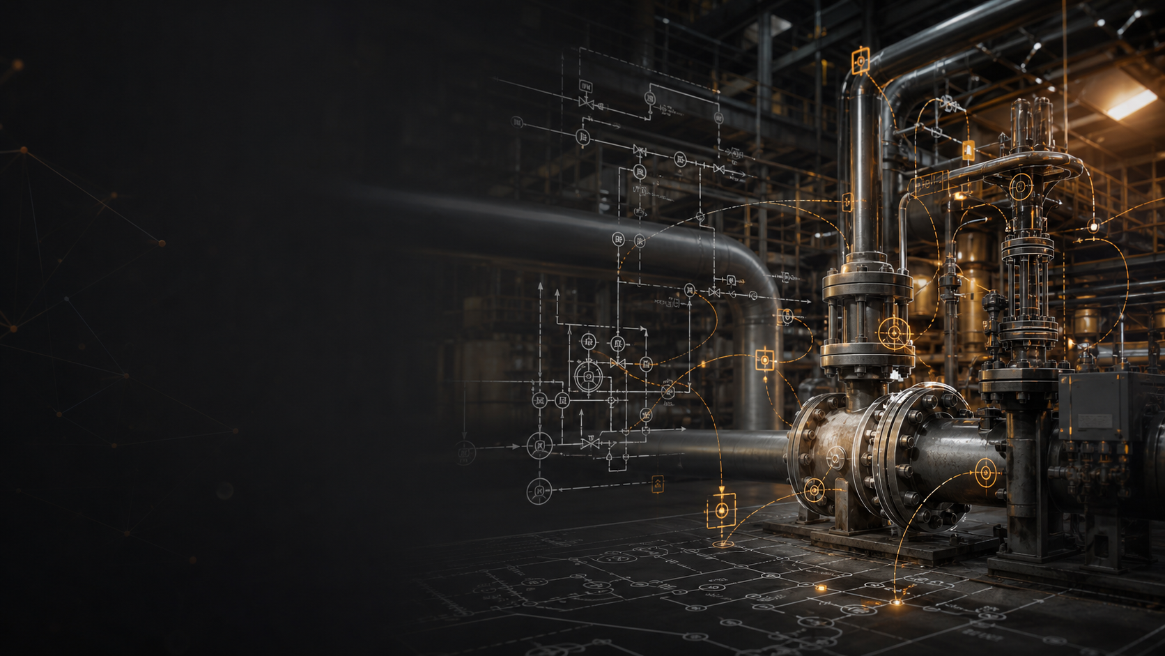 Industrial plant interpreted through engineering drawings and AI data relationships